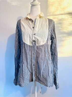American Colors Striped Button-Down Shirt with Cream Bib